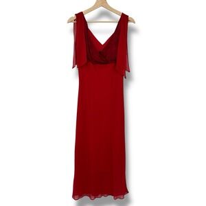 VTG KLD Signature Red Chiffon Maxi Dress L (Fits M) Empire Waist Y2K Evening